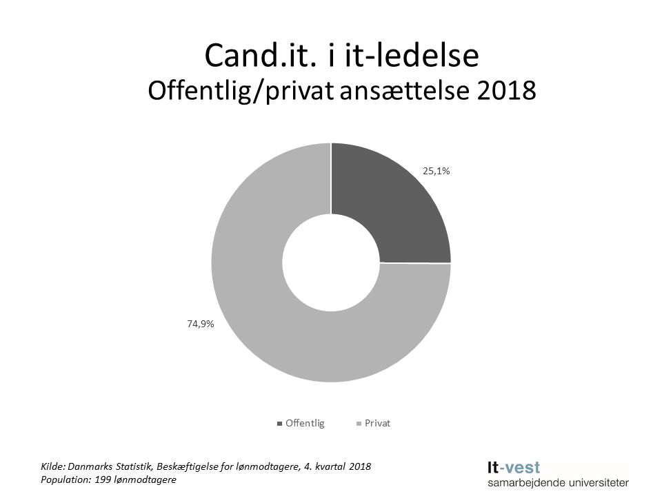 Grafik: Sektor, hvor cand.it. i It-ledelse er ansat. Se informationerne på siden med tabeller.